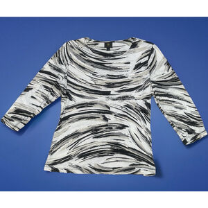 Women's JM Collection Top Size L White Black 3/4 Sleeve